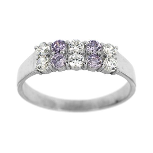Stříbrný prsten s fialovo-bílými kamínky 99f