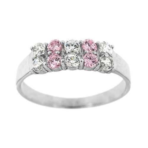 Stříbrný prsten s růžovo-bílými kamínky 99r
