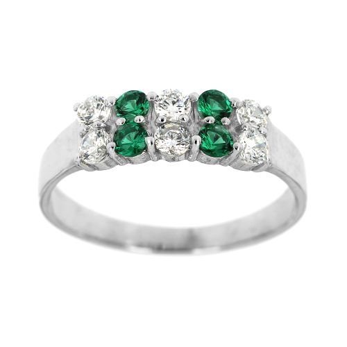 Stříbrný prsten se zeleno-bílými kamínky 99z