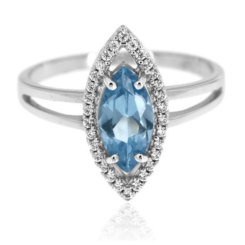 Dámský zlatý prsten s modrým kamenem 85bm