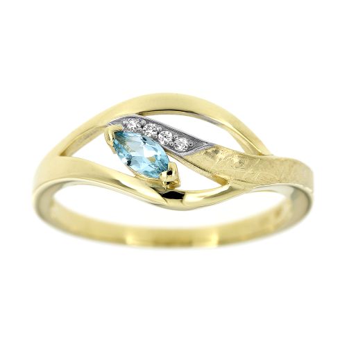 Dámský zlatý prsten s modrým kamínkem 304M