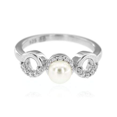 Stříbrný prsten s perlou a zirkony 6497