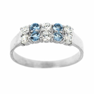 Stříbrný prsten s modro-bílými kamínky 99m