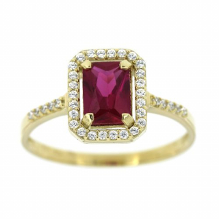 Dámský zlatý prsten s červeným kamenem 85žč