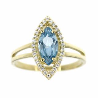 Dámský zlatý prsten s modrým kamenem 85žm
