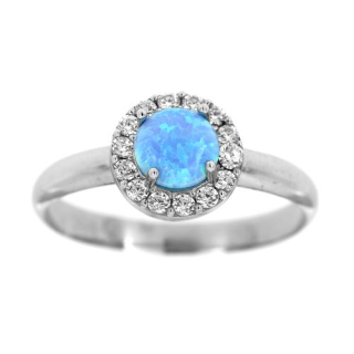 Dámský stříbrný prsten s modrým opálem 113