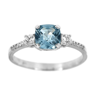 Zlatý dámský prsten s akvamarínem a zirkony 120