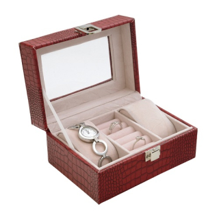 JK BOX SP-1813/A7, Dámská kazeta na hodinky a šperky červená
