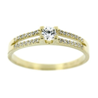 Zlatý prsten s bílými zářivými zirkony 41333
